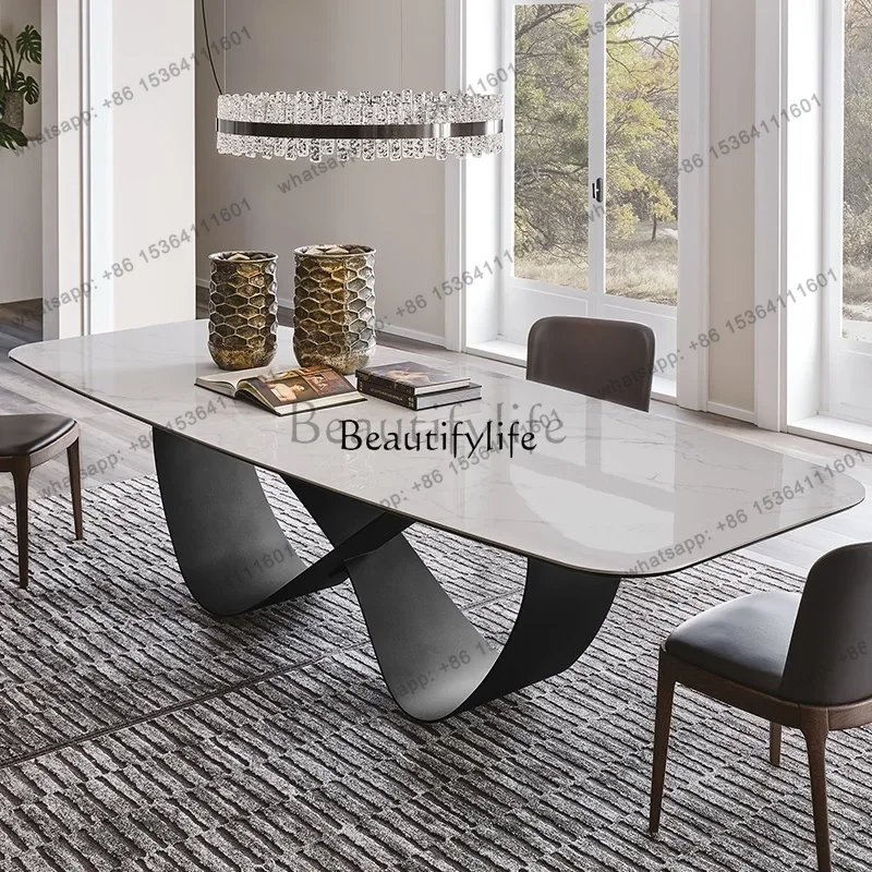 

yj58 Light luxury fish belly white rock slab dining table