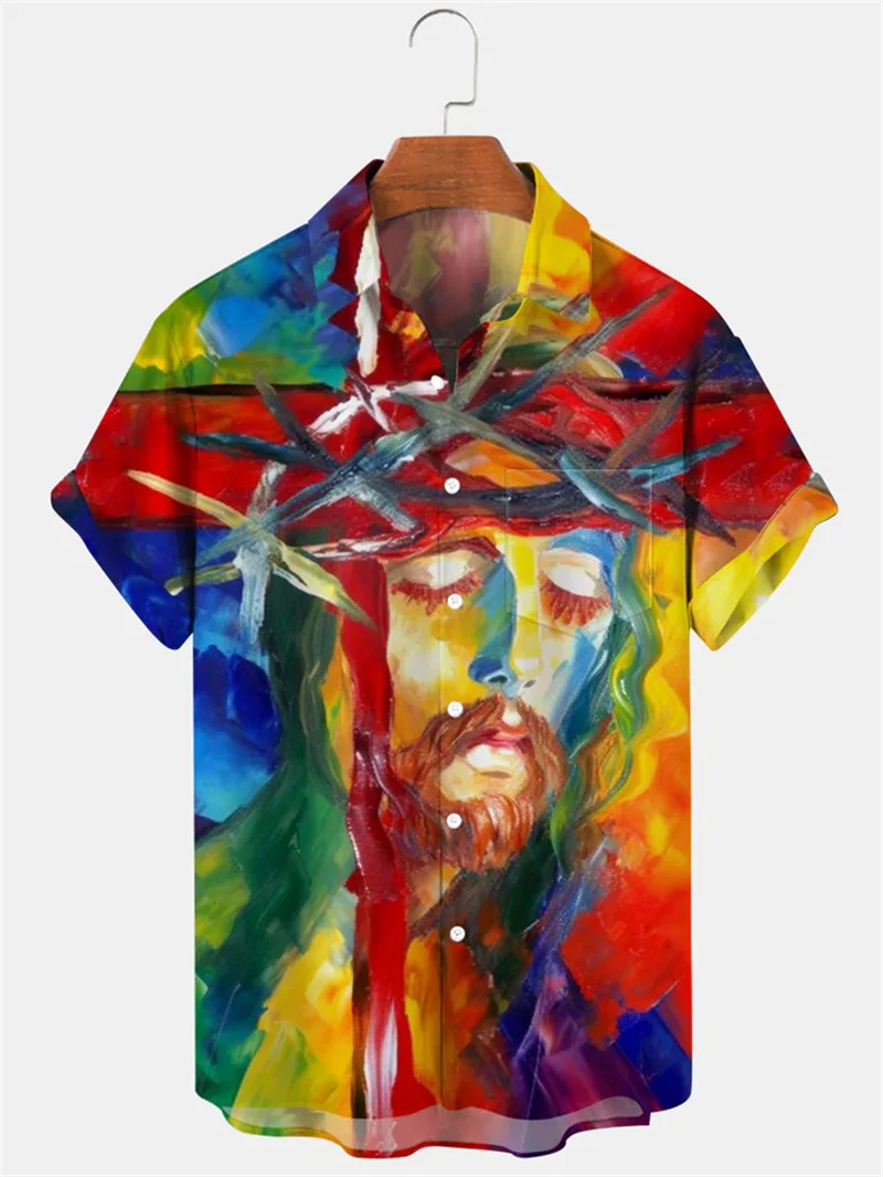 2025 Hawaii Men's Short sleeved Shirt Happy Rainbow Design Summer Fashion Casual Street Wear Men's Wear