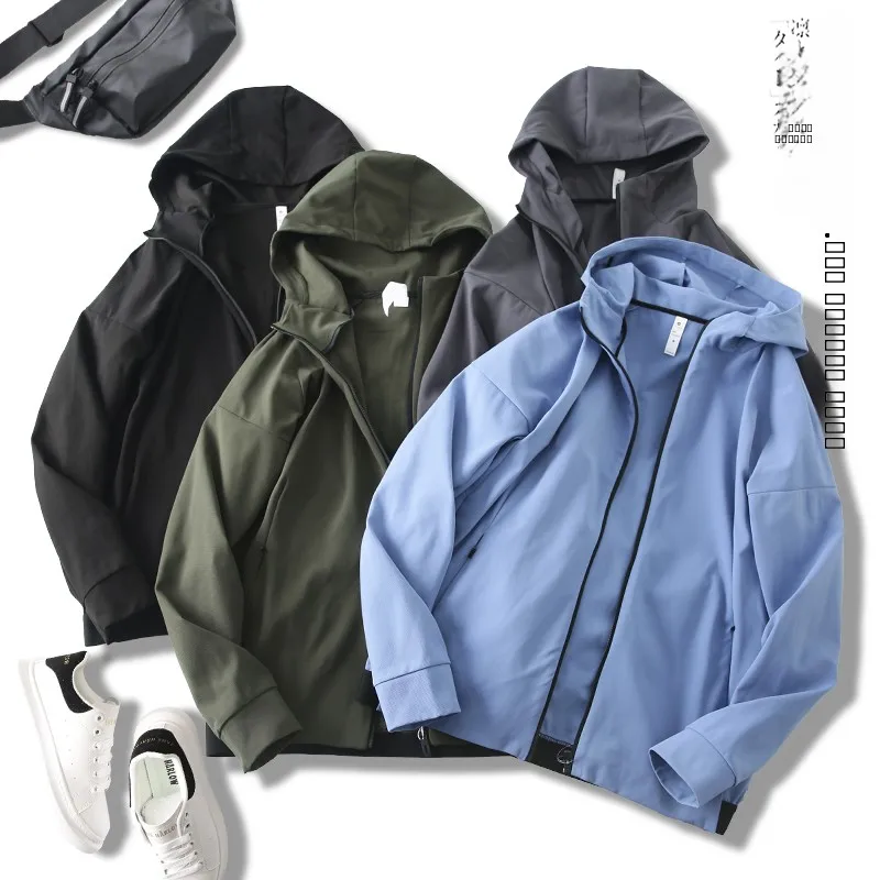 

Outdoor Casual Design Men's Hooded Windproof Jaet New Spring Sle Faionable Sli Four-Way Stretch Stand Fit Jaet