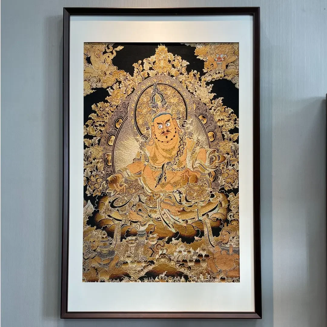 Embroidery Thangka hanging painting solid wood framed office entrance tea room living room new Chinese decorative painting