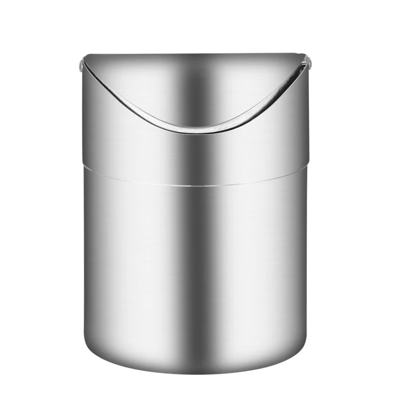 Stainless steel desktop trash can office desk storage bucket mini flip home car trash can