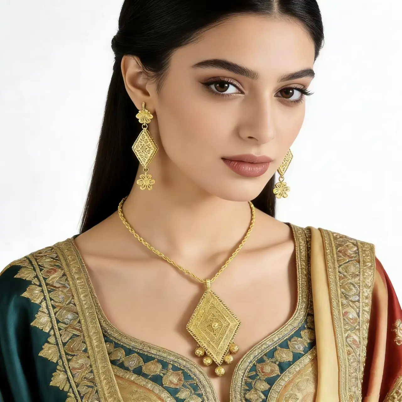 

Комплект свадебных ожерелий и серег в стиле ретро для женщин, марокканских ромбовидных ожерелий и серег и свадебных аксессуаров.