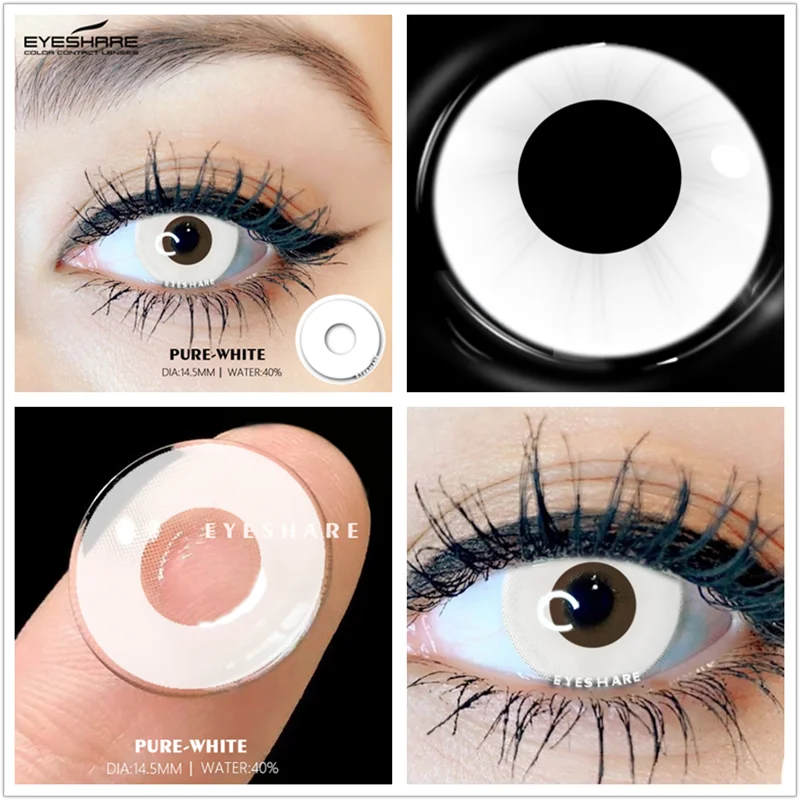 EYESHARE Cosplay Contact Lenses 1Pair Colored Contact Lenses for Eyes Black Lenses White Eye Lenses Contact Lenses for Halloween