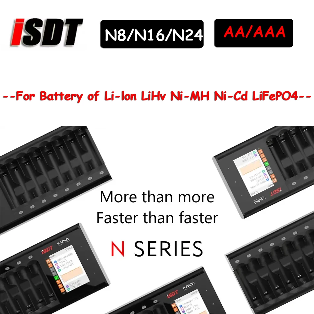 

ISDT N8 N16 N24 AA AAA Battery Chargers LCD Display Smart Quick Charger Multi Channel Charge for Li-ion Life Ni-MH Ni-Cd Battery