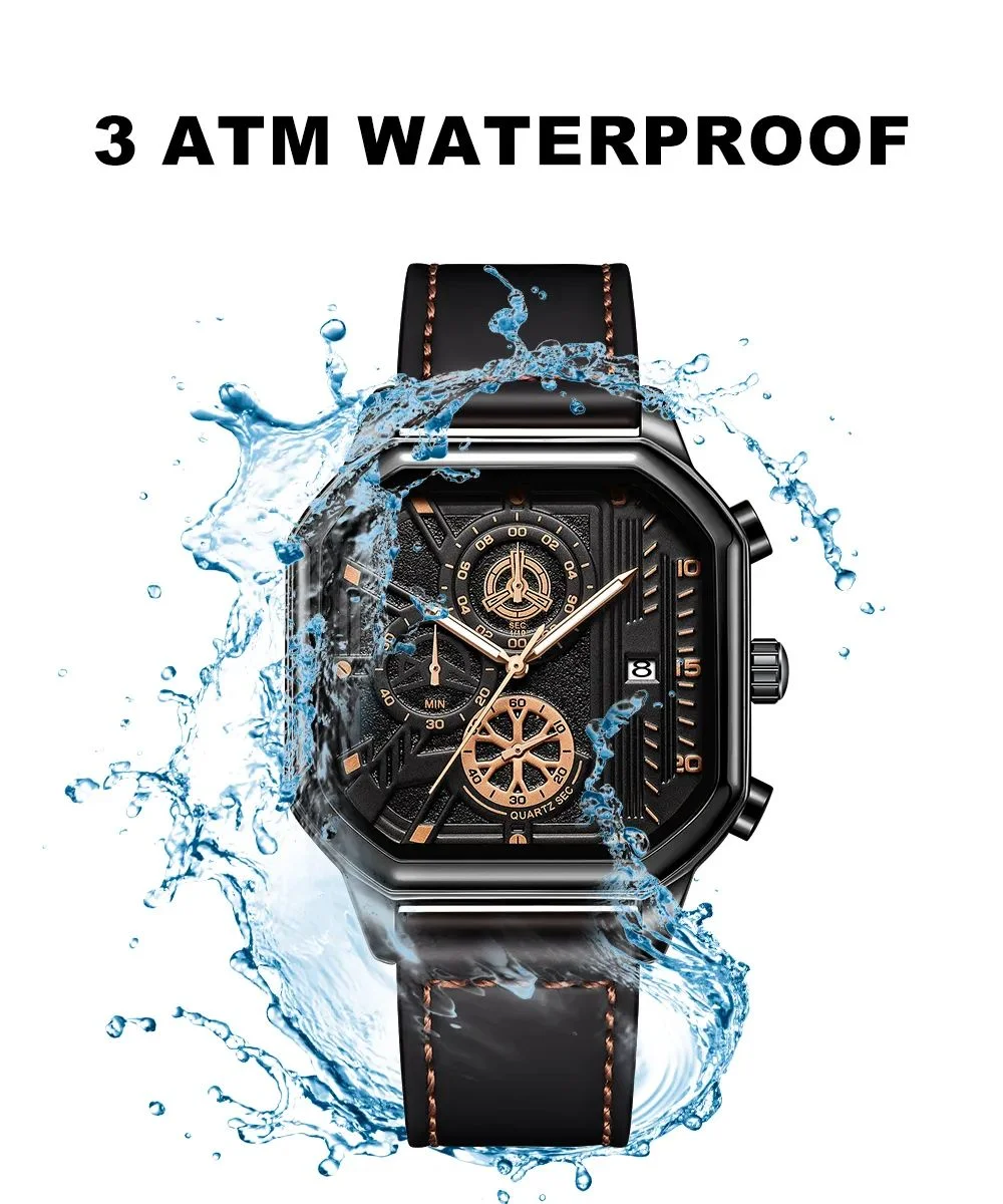 BIDEN Men's Watch High Quality Leather Strap, Six Needle Luminous Quartz Watch, Fashionable Design, Men's Exclusive Gift