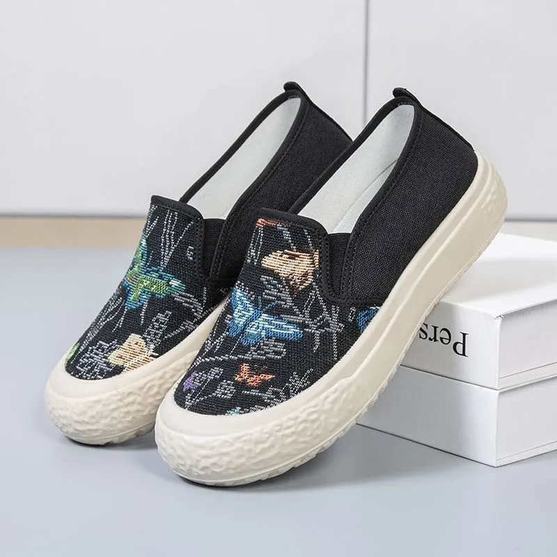 Beijing Ladies Slip-On Canvas Shoes Casual Low-Top round Toe Flat Heel Anti-Slip Soft Bottom Lazy Person's Spring Summer New ...