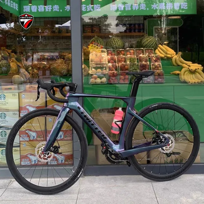 TWITTER-Carbon Fiber Road Bike, Holographic Color, R10pro, 22S/24S, Fully Hidden Routing, Breaking Wind Racing43.5/56cm, 700 x 2