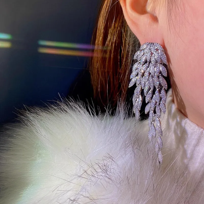 Zircon Leaf Tassel Fashion Earrings Wholesale