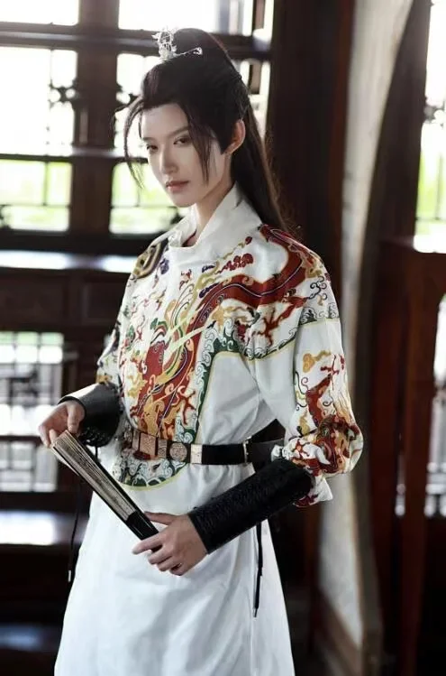 

Men Women Tang Dynasty Round Collar Traditional Clothing Robe Niche Swordsman Hanfu Dress Costume Dragon Original Chinese Hanfu