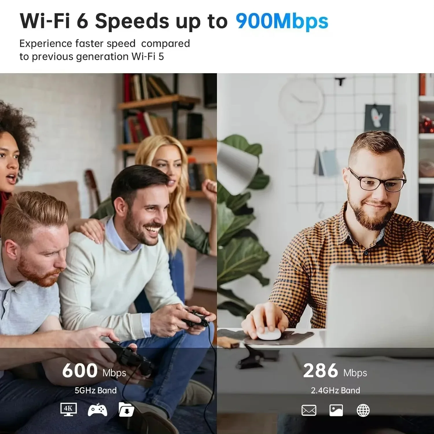 USB سماعة لاسلكية تعمل بالبلوتوث 5.4 900Mbps محول ترقيات WiFi 6 جهاز ريسيفر استقبال وإرسال صغير دونغل ثنائي النطاق لأجهزة الكمبيوتر المحمول Win10/11 جديد #3