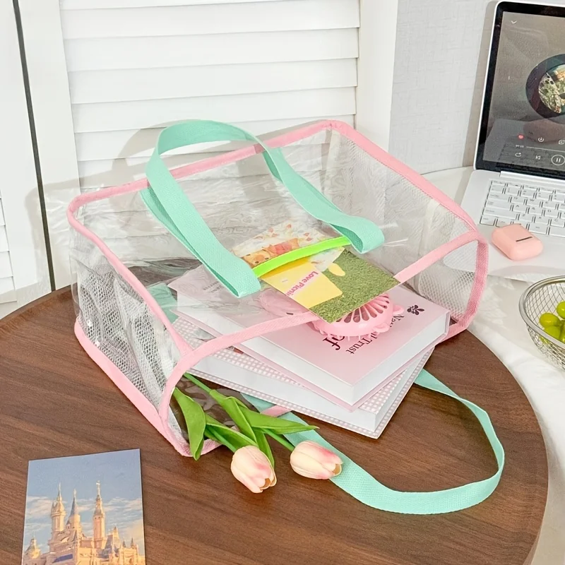 Ins Style Transparent PVC Beach Bag Waterproof Large Capacity Travel Handbag Casual Cute Storage Tote Bag for Women view 3