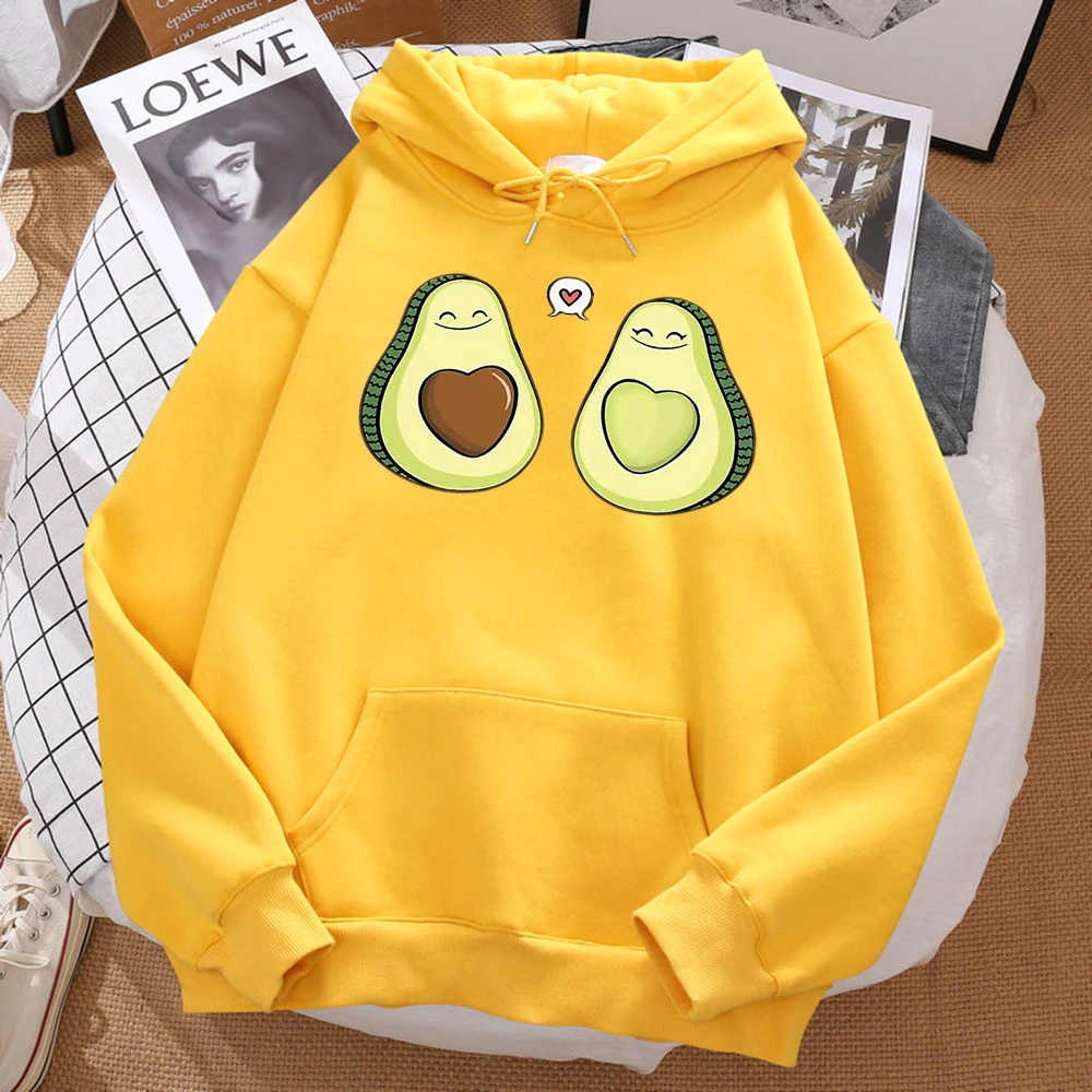 Two Avocados Fall In Love Sweatshirt Men\'S Hipster High Quality Hooded Cartoons Casual Autumn Hoodies Loose Warm Unisex Tops