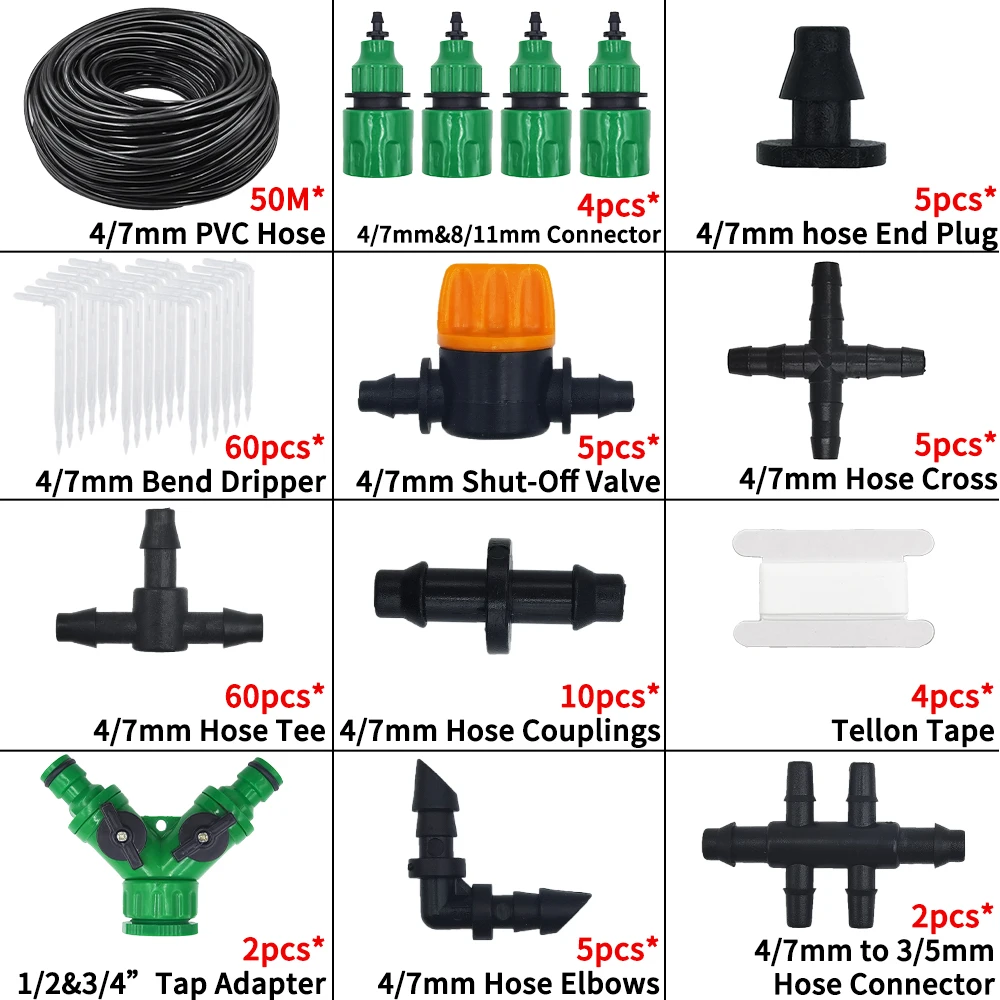 5-50M 1/4 \'\'z mikrootworami System nawadniania zestaw automatyczne nawadnianie ogrodowy 4/7MM wąż zakręt strzałka kroplownik kwiatek doniczkowy