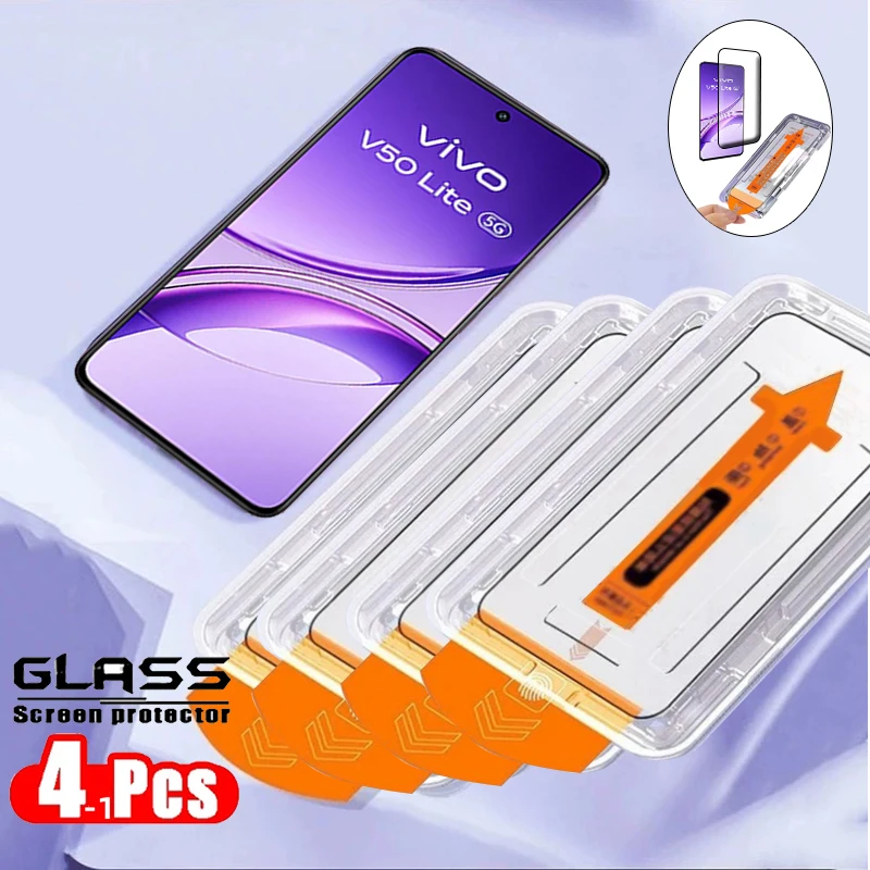 4/3/2/1 Stück für Vivo V50 Lite Glas Vivo V50 Lite gehärtetes Glas Vollständige Abdeckung Schutz Staubfreier Displayschutz Vivo V50 Lite