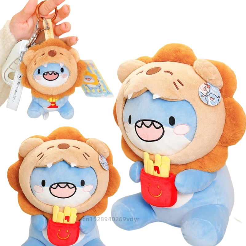 

Fat Blue Shark Hug Fries Animals Plush Sitting Position Soft Pillow Cartoon Cartoon Key Pendant Baby Birthday Halloween Gifts