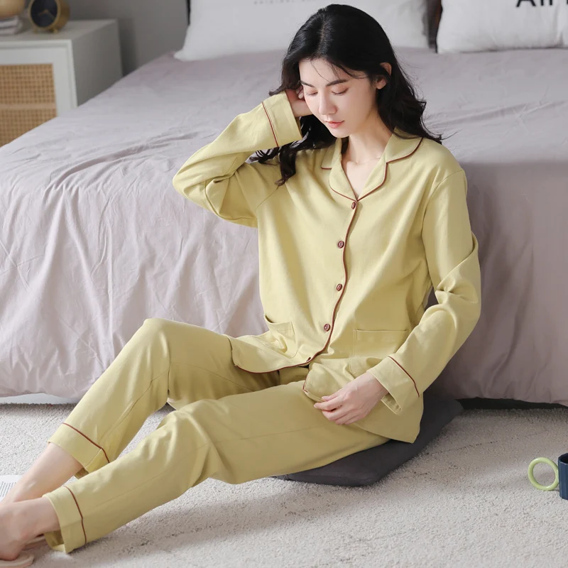 MiiOW Simple Print Cotton Long-sleeved Trousers Autumn And Winter Loungewear Pajamas Women\'s Homewear Suit KY-3642