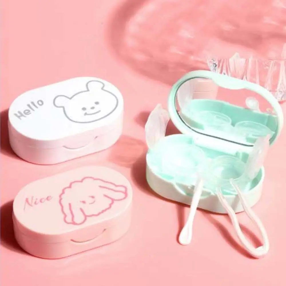 Lovely Cute Press Rectangle Cartoon Transparent Bear Contact Lens Container Contact Lens Case Storage Eye Care Lenses Box