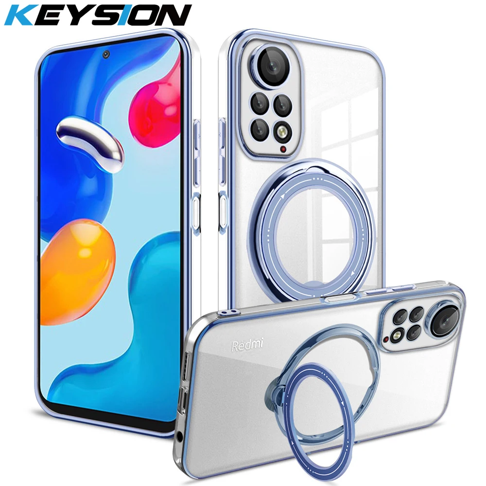 

KEYSION Transparen Plating Case for Redmi Note 11 11S 12 Pro Ring Stand Phone Cover for Xiaomi 13 Lite 12T 11T POCO X5 X4 X3 NFC