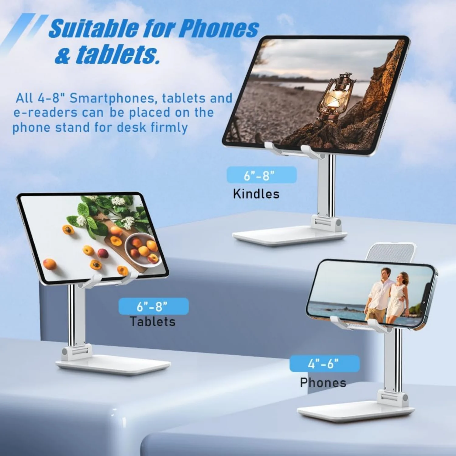 

White Adjustable Foldable Phone Stand Portable Desktop Holder Compatible with All Smartphones