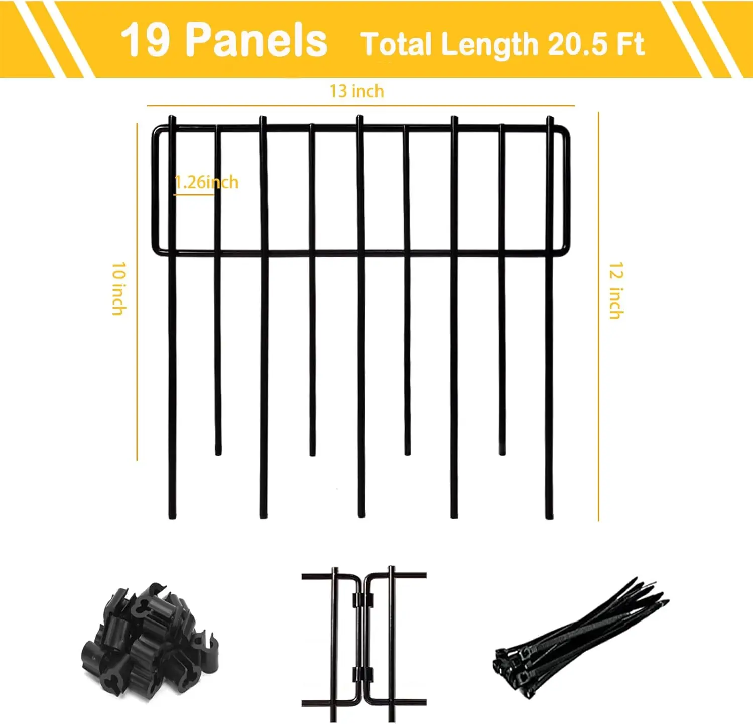 19 Pcs Rustproof Metal Garden Fence, 12In High x 20.5Ft Long with 1.26In Gap for Rabbit and Dog Protection