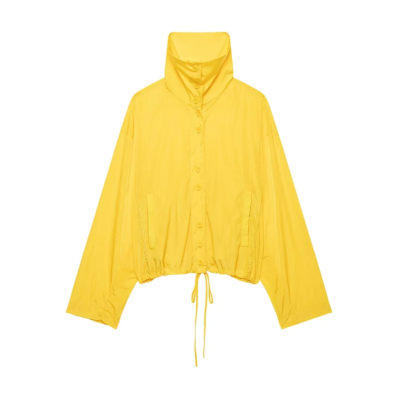Fanan Guobioziy Damenjacke 2026 Herbst Neuer Stil Gelbe Langarm Lose Leichte Nylonjacke Parka Sonnenschutz-Mantel