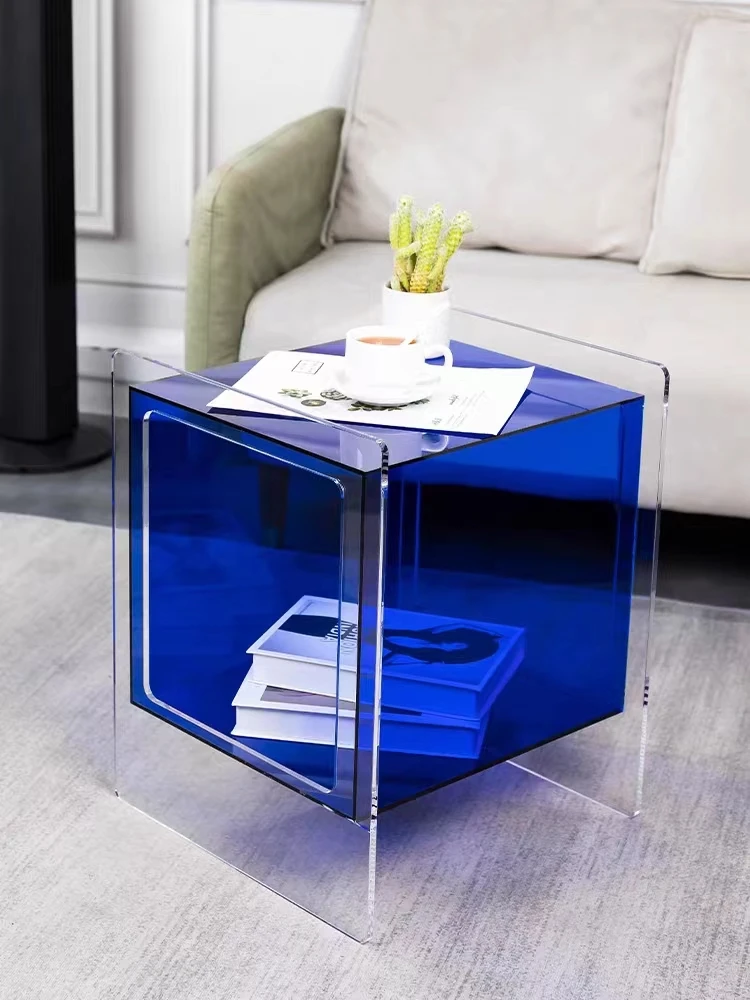 Minimalist Design Living Coffee Table Acryl Bedside Table Clear Acrylic Side Table Magazine Rack With Casters