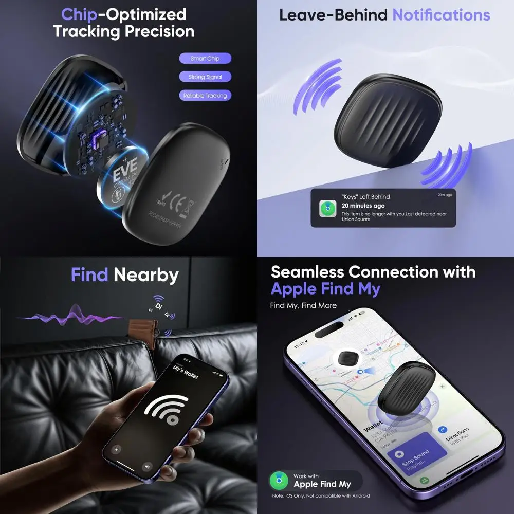 

Набор из 4 Bluetooth-трекеров: совместим с iOS, идеально подходит для ключей, сумок, кошельков и дорожных аксессуаров.