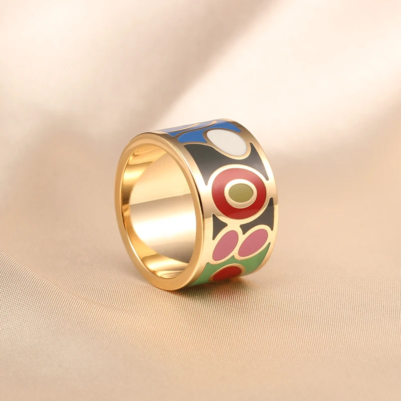 R&X New fashion jewelry enamel jewelry Colored enamel ring America and Europe pop stainless steel ring