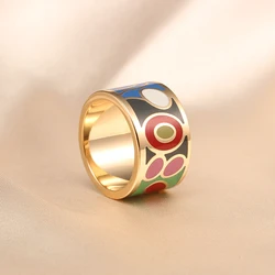 R&X New fashion jewelry enamel jewelry Colored enamel ring America and Europe pop stainless steel ring