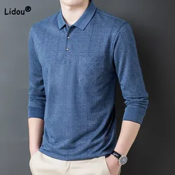 Men's Simplicity Solid Color Business Office Shirt Autumn Winter Male Clothes All-match Long Sleeve Casual Polo-Neck Shirts