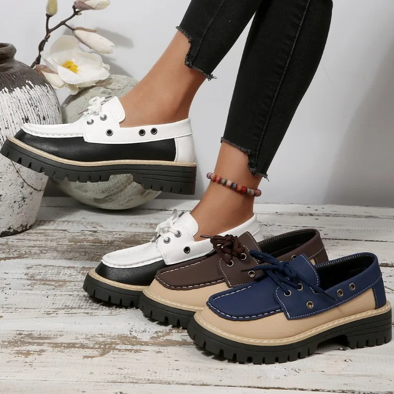 

Women's Vintage Comfortable Color Blocking Mid Heel Single Shoes New Spring and Autumn Women Fashionable Casual Low Top Shoes