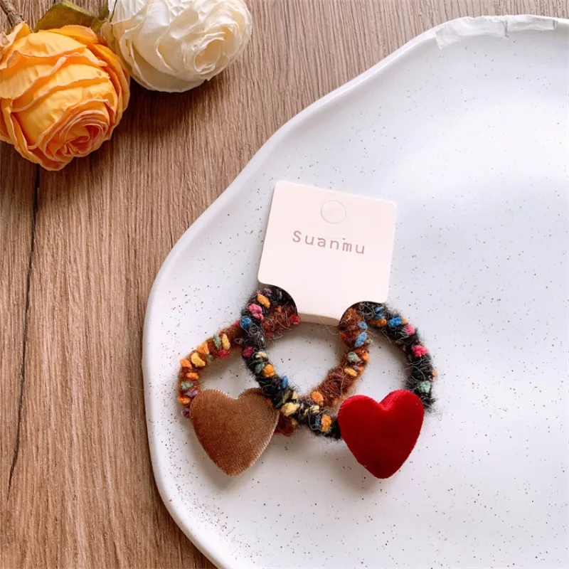 

Velvet Heart Knitted Hair Clips Hair Ties for Girl Cute Soft Non Slip No Damage Baby Barrettes Ponytail Holders Hair Accessories