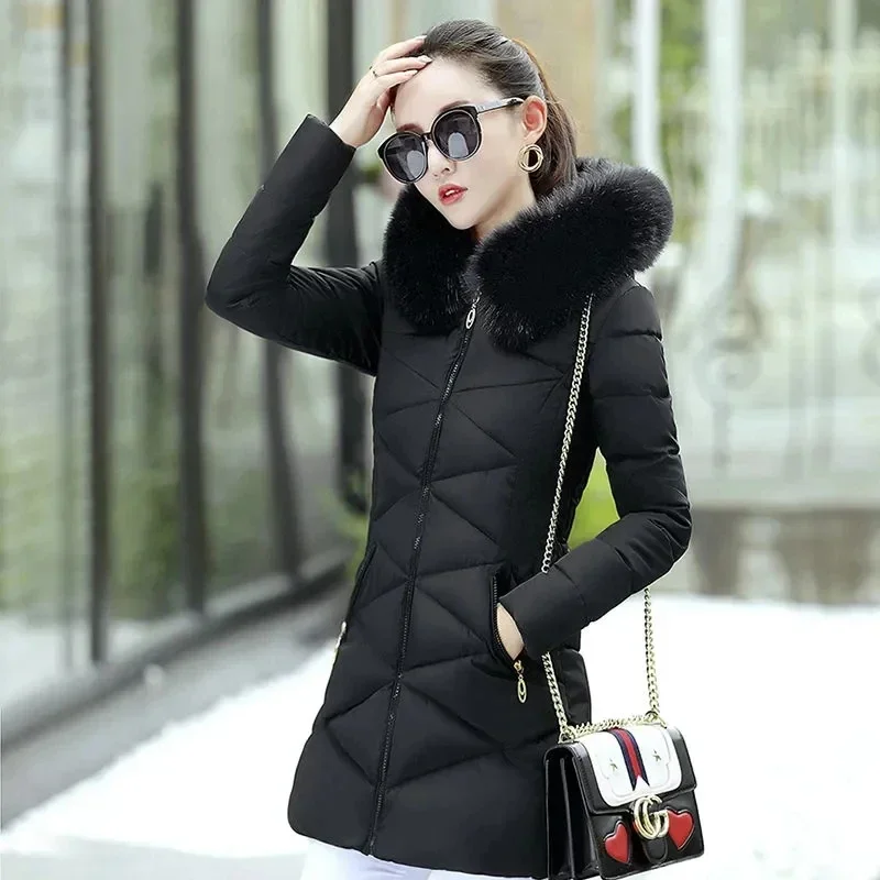 2022 New Women Hot Sale Hooded Zip Down Padded Jacket Women Winter Warm Thick Cotton Coat Korean Loose  Plus Size 4XL Long Parka