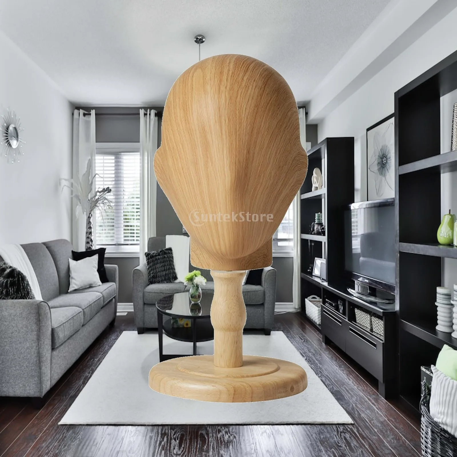 Female Mannequin Head Display Stand for Hat Hairpiece Showcase Woodgrain Finish Retail Fixture