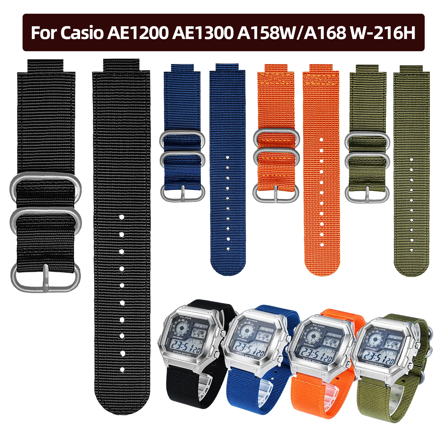 

For Casio A158 A168 f91w AE-1200WHD/A159/A169 AE1300 Convex mouth Canvas Watchband Men Watch Accessories 18MM Nylon Watch Strap