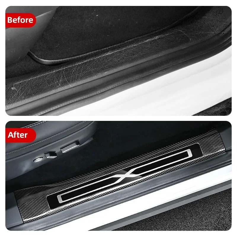 Car Door Sill Protector Carbon Fiber Stainless Steel Anti-Scratch Car Door Edge Guards For Tesla Model X 2023  Accessories