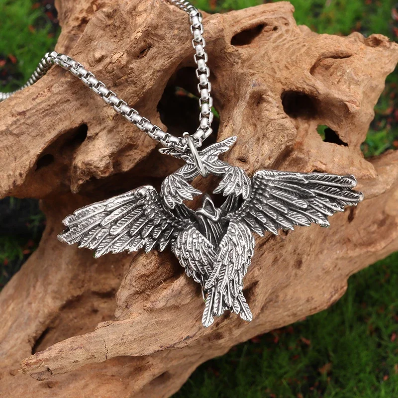 Retro Punk Mystical Guardian Angel Wings Pendant Necklace for Men Women Fashion Lucky Hip Hop Jewelry Gift