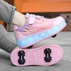 Fashion USB Charging Children LED Light Roller Skate Shoes For Kids Boys Girls Glowing Sports Luminous Sneakers With Two Wheels