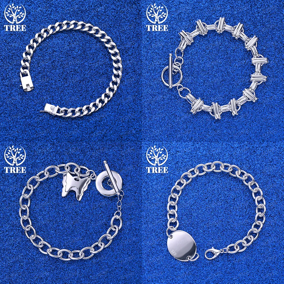 

925 Sterling Silver Butterfly Oval Pendant Cuban Chain Geometric Bracelets Women Birthday Party Trendy Jewelry Accessories