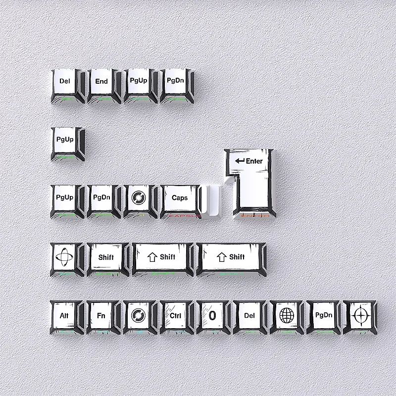 Spot wholesale cross-border comic white keycap original small full set of 125 keys side engraving luminous thermal sublimation P