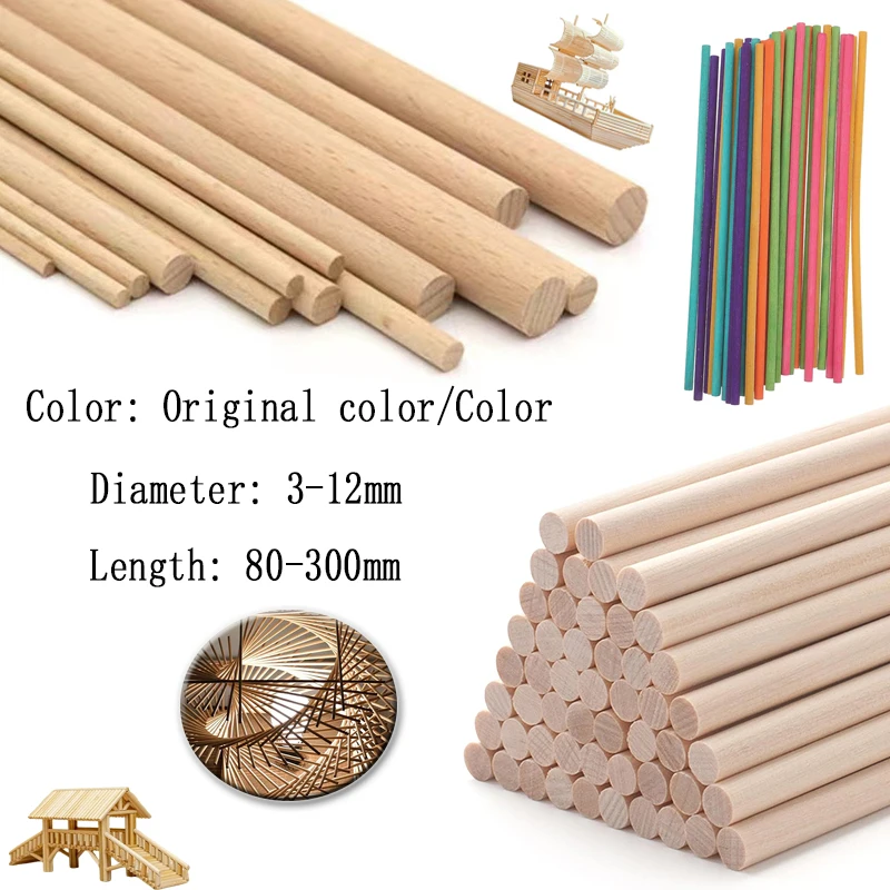 Round Wooden Stick for CraftsIce Lollies and Model Making Cake Dowel DIY Durables Dowel Building Model Woodworking Tool