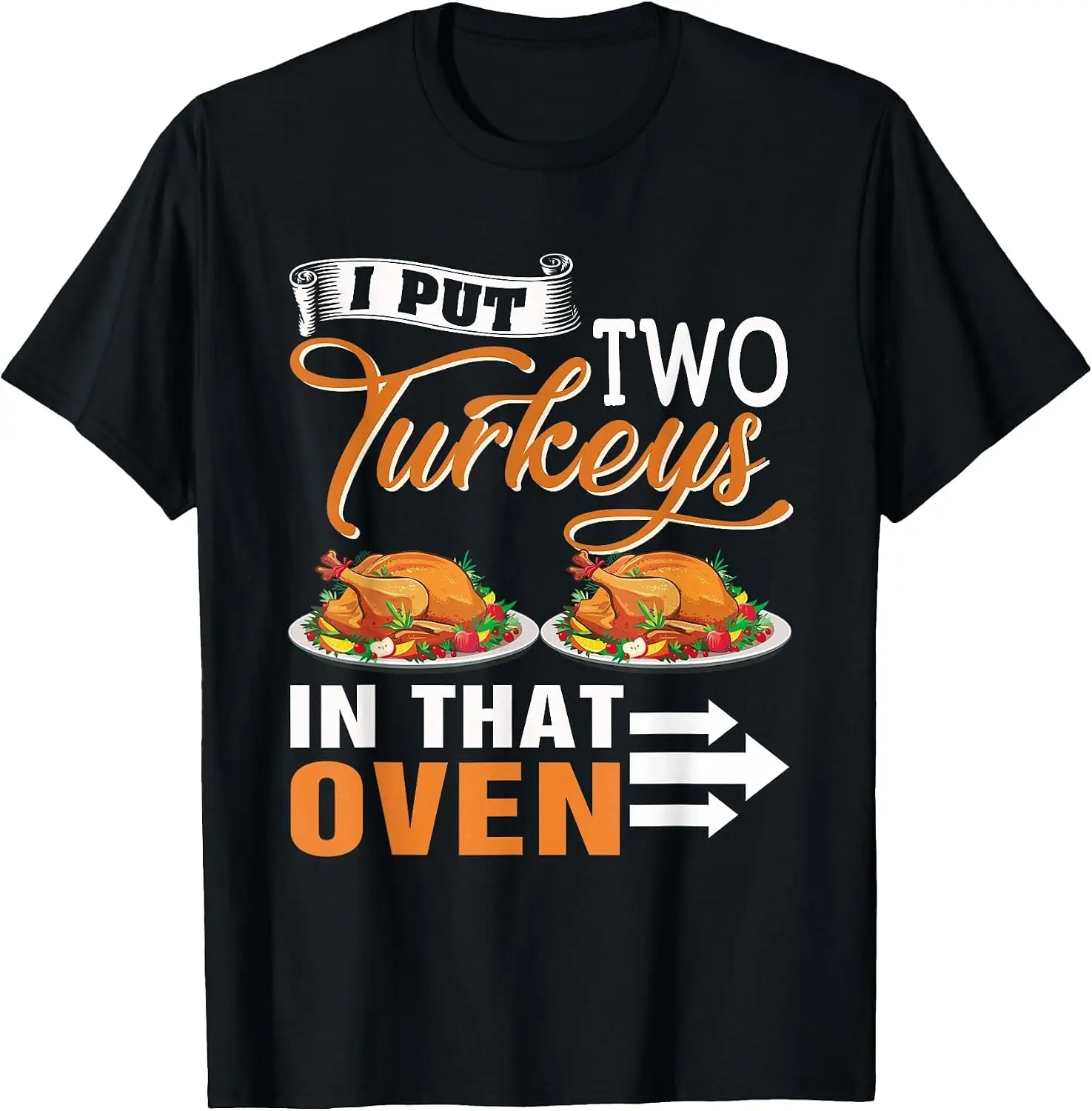 Thanksgiving Two Turkeys In The Oven Twin Pregnancy Shirt T-Shirt Halloween Loose-Fit Pure Cotton Short-Sleeve Top – Stylish, Breathable, Plus-Size – Christmas Gift