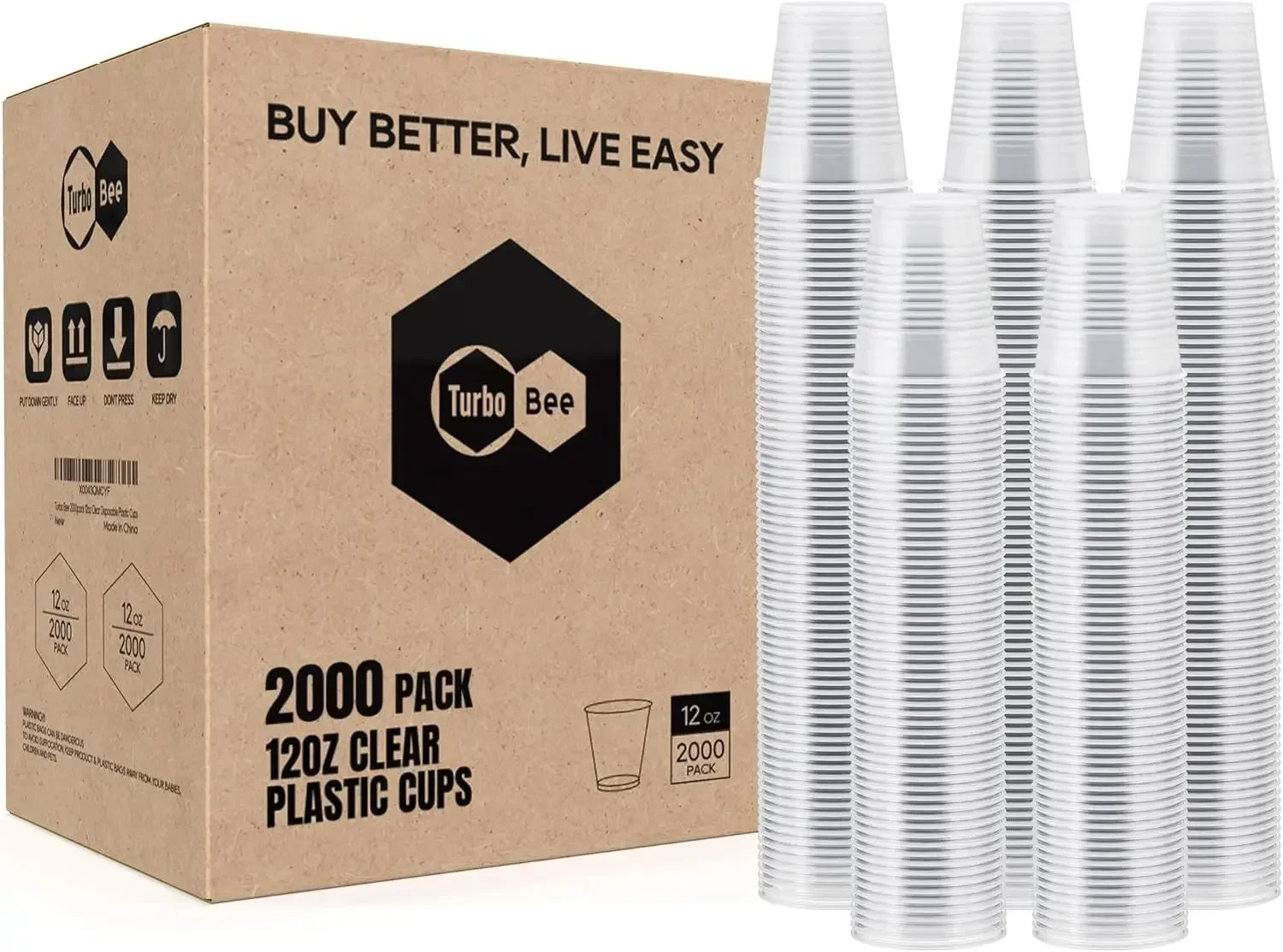 

2000 Pack 12oz Plastic Cups,Clear Drinking Cups，Disposable Party Cups Bulk,Hot and Cold Drink Container for Water, Juice