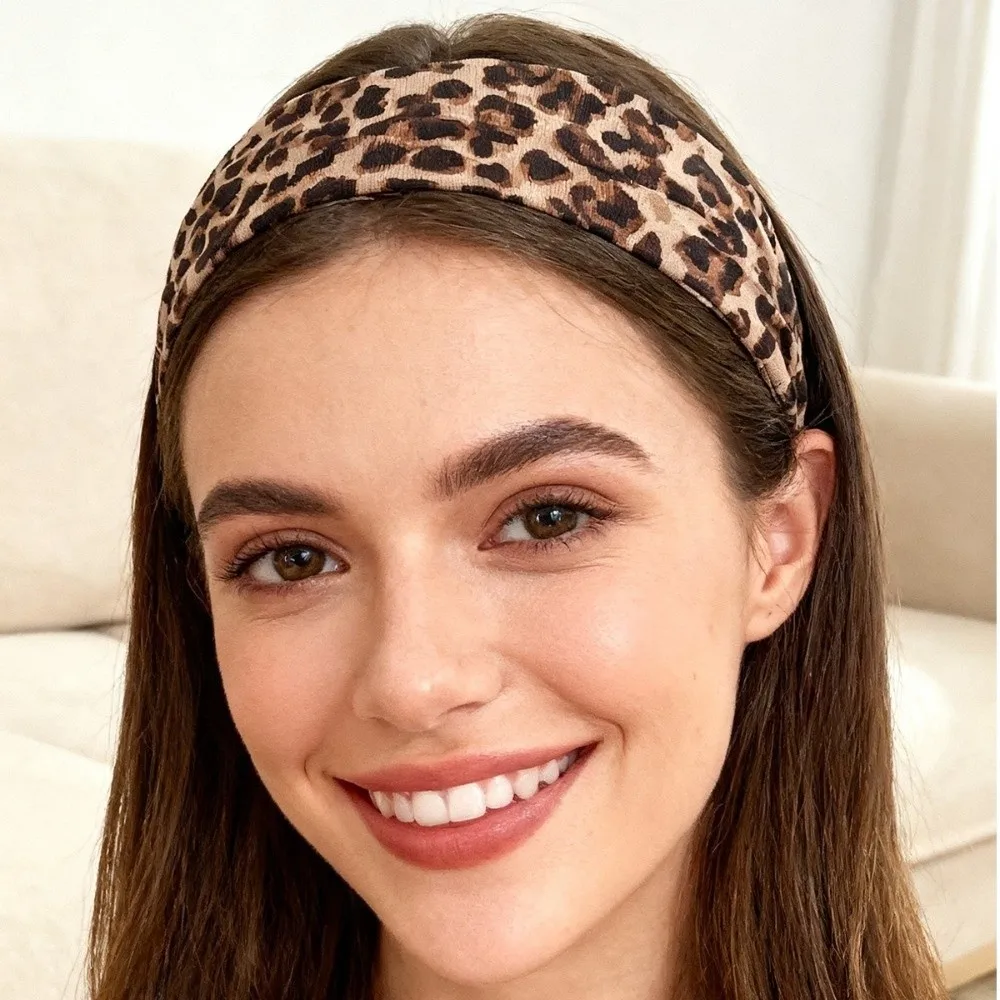 New High Elasticity Leopard Print Headband Wide-brimmed Sweat Absorbing Sports Headband Breathable Yoga Headband Sports