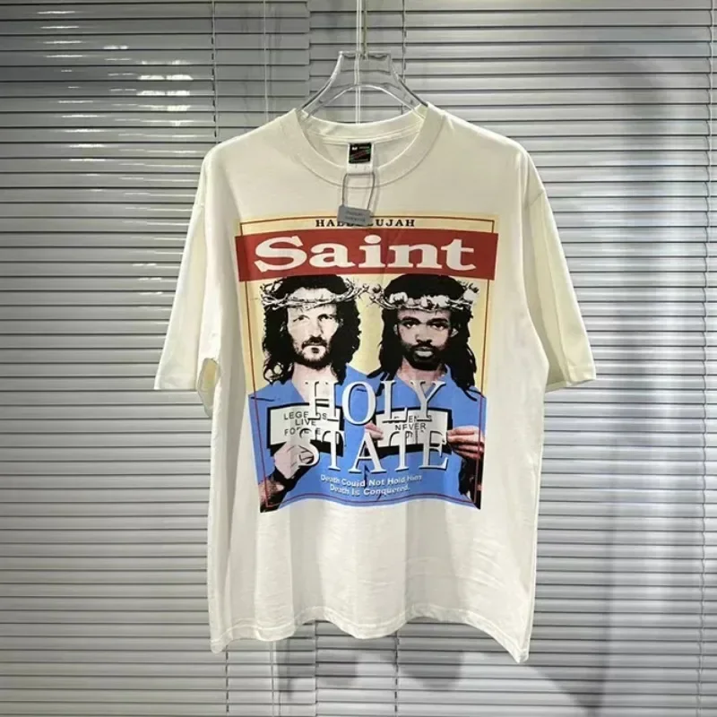 

Portrait Printing Saint Michael T-Shirts Men Women 1:1 High Quality White Washed Oversized Graphic T Shirts