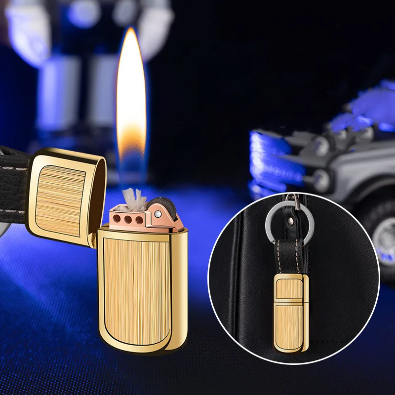 Metal Mini Kerosene Lighter Outdoor Easy To Carry Key Chain Pendant Grinding Wheel Ignition Smoking Accesories Gadgets For Men