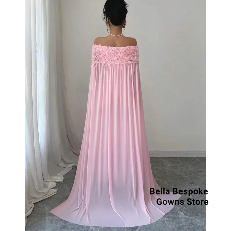 Robe de bal rose Sexy saoudienne personnalisée pour femmes, épaules dénudées, motif Floral, longueur au sol, robes d'occasion formelles