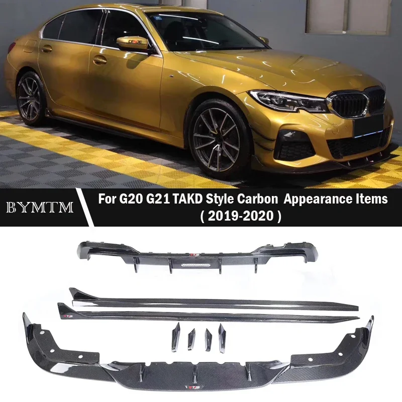 

TAKD Style Dry Carbon fiber Bumper Front lip Rear Diffuser Surrounded by cars Side skirt Spoiler For BMW 3 Series G20 G21