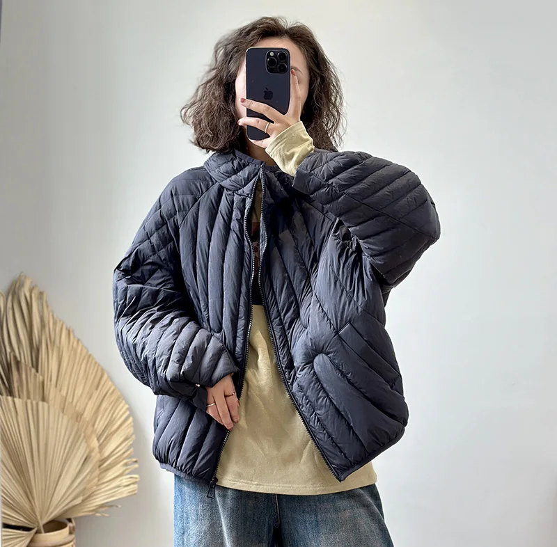 Schinteon Women Ultralight 90% White Duck Down Jacket Over Size Loose Casual Autumn Winter Outwear Vintage Coat Hood 2026 New
