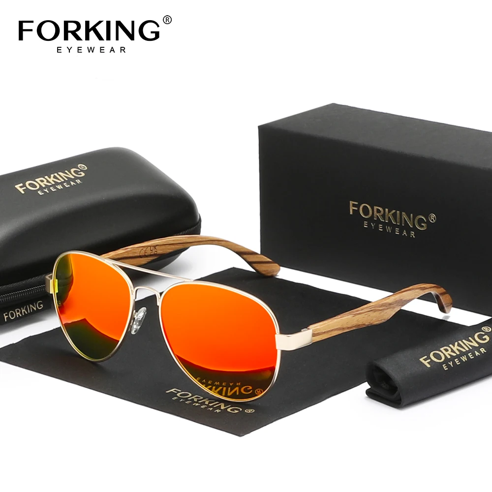FORKING High Quality Wooden Pilot Frame Sunglasses Polarized UV400 Fashion Travel Glasses Outdoor Unisex Nature Design Eyewear